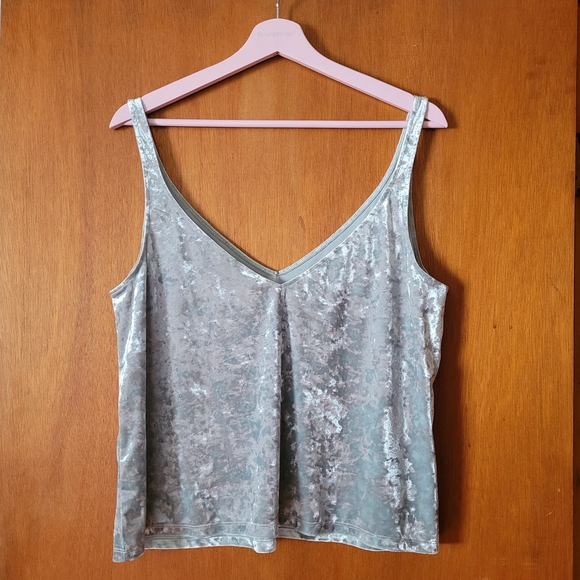 Tops - Elegant Velvet Tank Top - Silver
